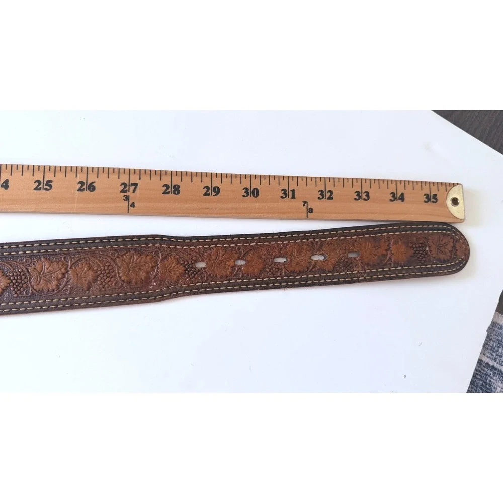 Southwest Tanning Mens Brown Tooled Leather Western Belt Size 32 JIM Rustic